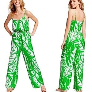Lilly Pulitzer Boom Boom Sleeveless V-Neck Jumpsuit Green White Women size XS